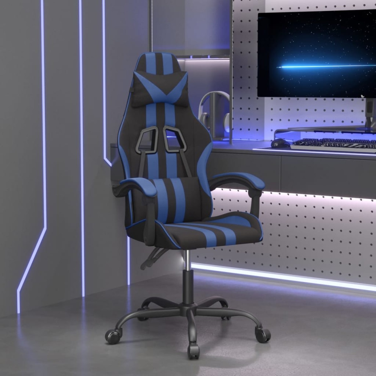 vidaXL Καρέκλα Gaming Περιστρεφόμενη Μαύρη & Μπλε από Συνθετικό Δέρμα