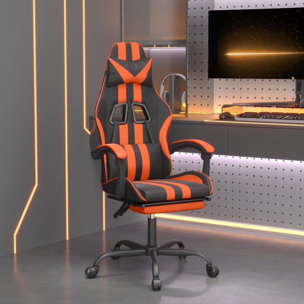vidaXL Καρέκλα Gaming Περιστρ.Υποπόδιο Μαύρο&Πορτοκαλί Συνθετικό Δέρμα