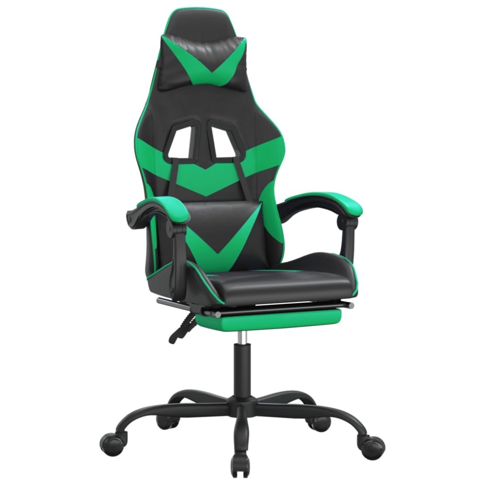 vidaXL Καρέκλα Gaming Περιστρ. Υποπόδιο Μαύρο/Πράσινο Συνθετικό Δέρμα