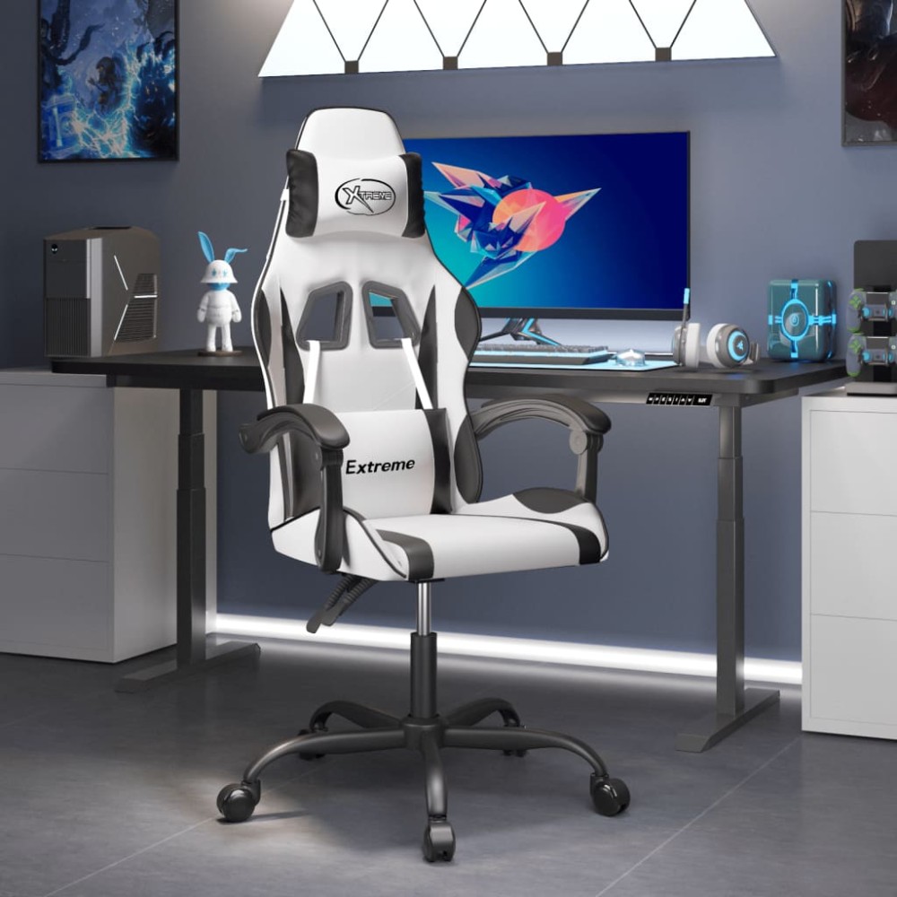 vidaXL Καρέκλα Gaming Περιστρεφόμενη Λευκή/Μαύρη από Συνθετικό Δέρμα