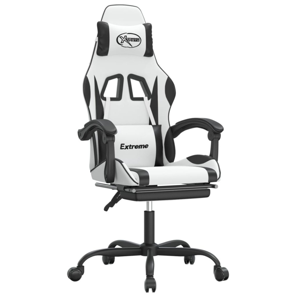 vidaXL Καρέκλα Gaming Περιστρ.Υποπόδιο Λευκό&Μαύρο Συνθετικό Δέρμα