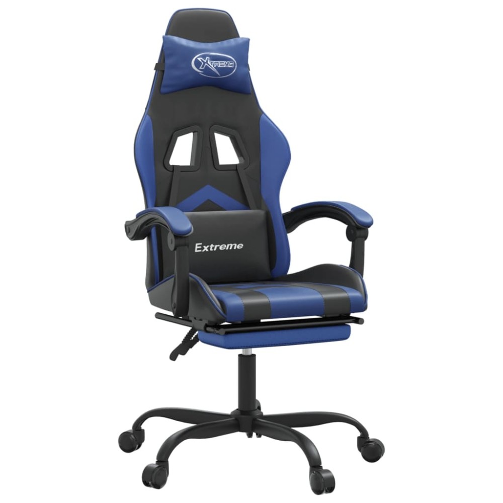vidaXL Καρέκλα Gaming Περιστρ. Υποπόδιο Μαύρο & Μπλε Συνθετικό Δέρμα