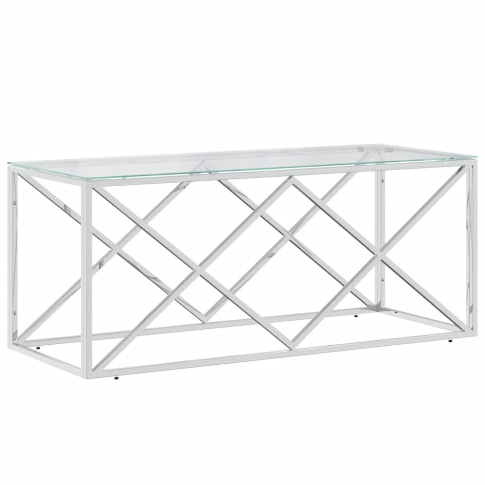 vidaXL Τραπέζι Σαλονιού 110x45x45 εκ. από Ανοξ. Ατσάλι και Γυαλί