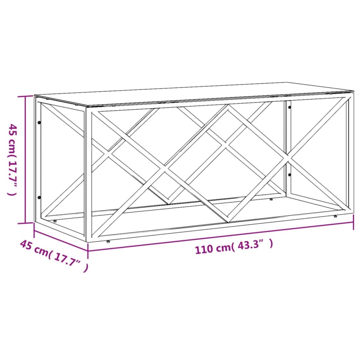 vidaXL Τραπέζι Σαλονιού 110x45x45 εκ. από Ανοξ. Ατσάλι και Γυαλί