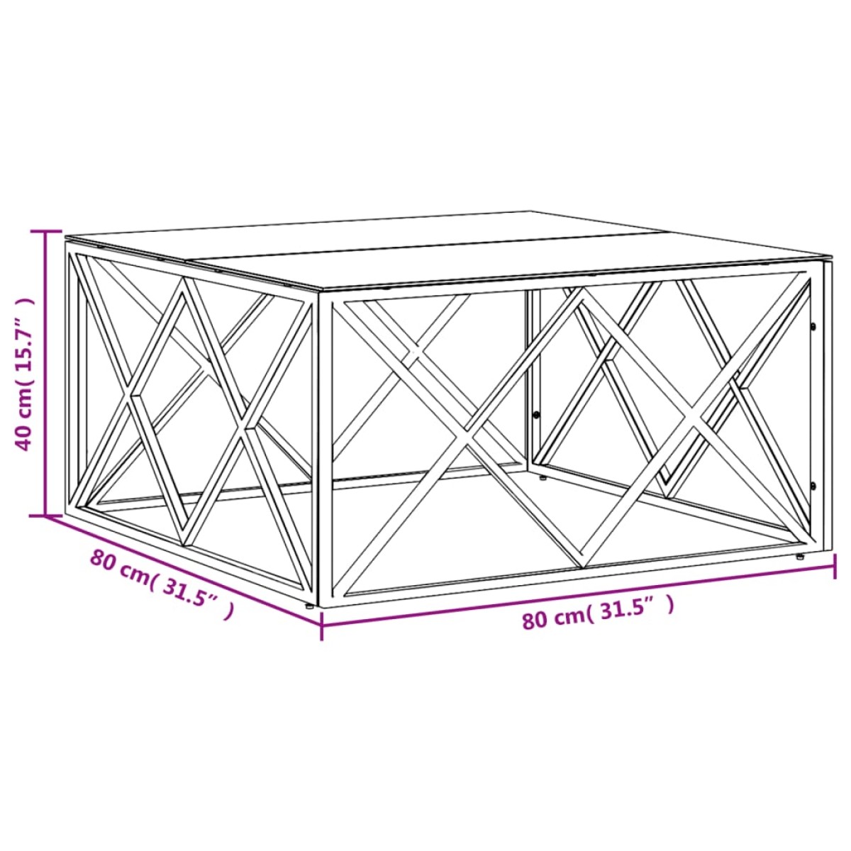 vidaXL Τραπέζι Σαλονιού 80x80x40 εκ. από Ανοξείδωτο Ατσάλι και Γυαλί