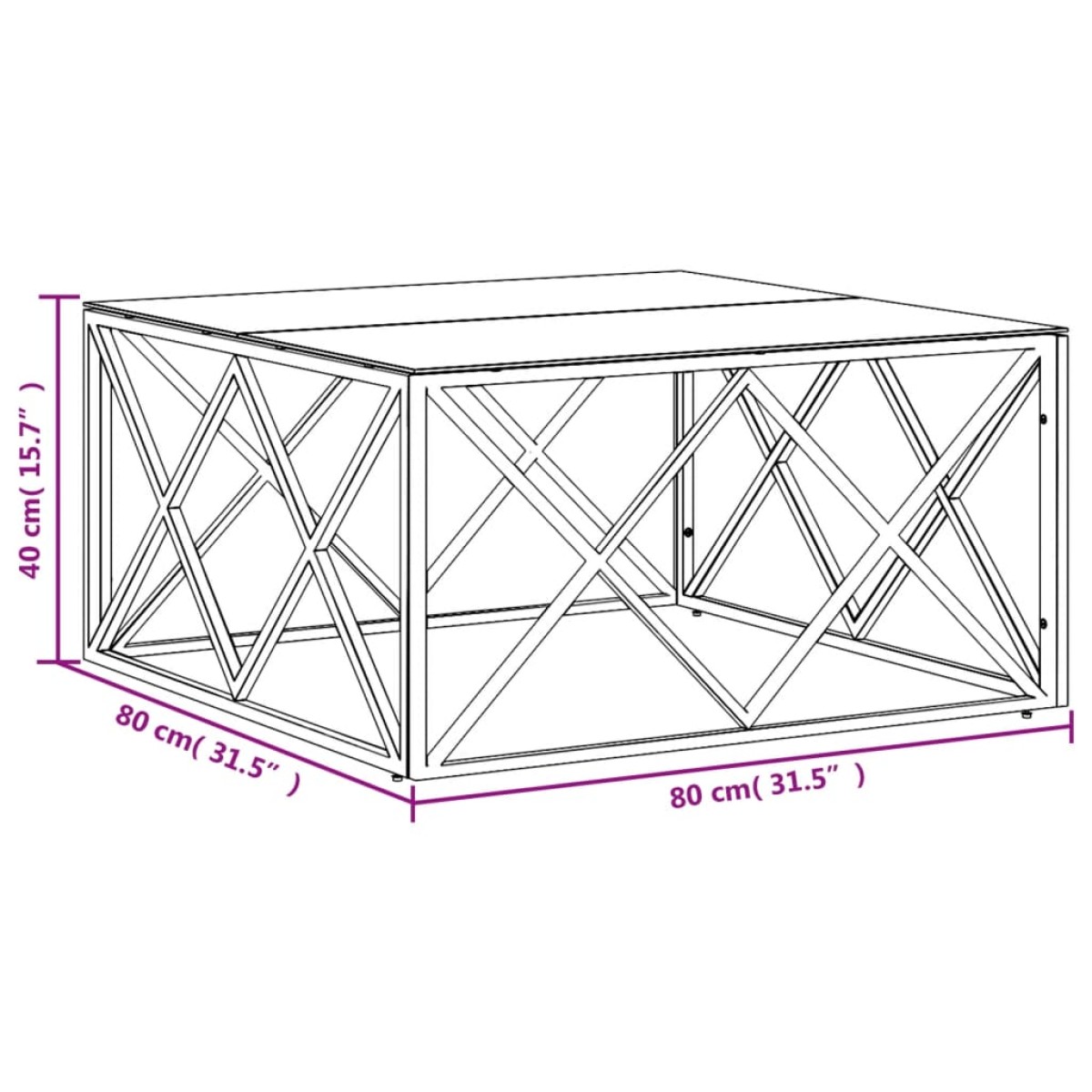 vidaXL Τραπέζι Σαλονιού 80x80x40 εκ. από Ανοξείδωτο Ατσάλι και Γυαλί