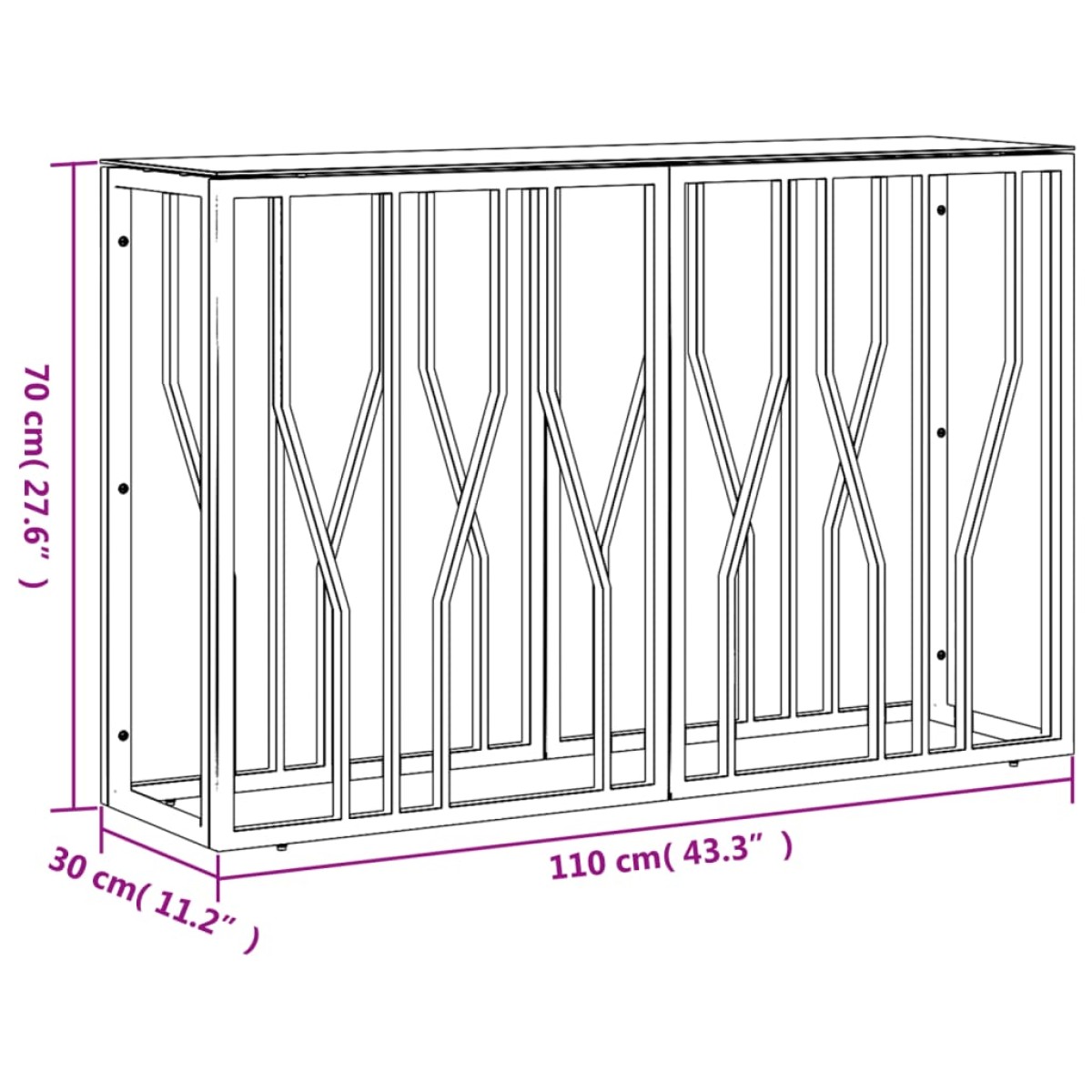 vidaXL Τραπέζι Κονσόλα Ασημί 110x30x70 εκ. Ανοξείδωτο Ατσάλι και Γυαλί