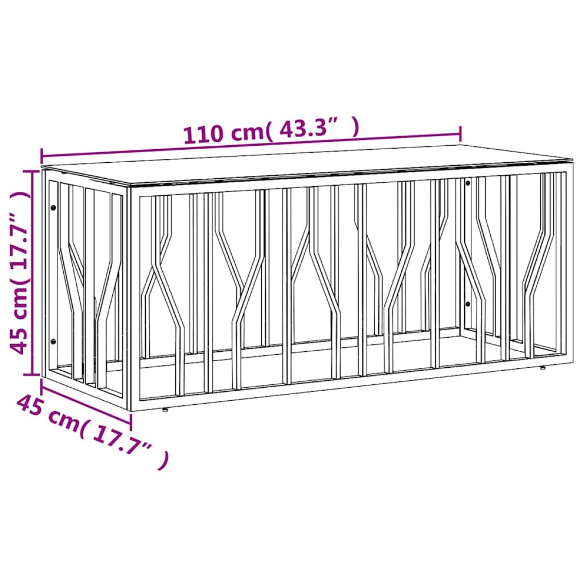 vidaXL Τραπέζι Σαλονιού 110x45x45 εκ. από Ανοξ. Ατσάλι και Γυαλί