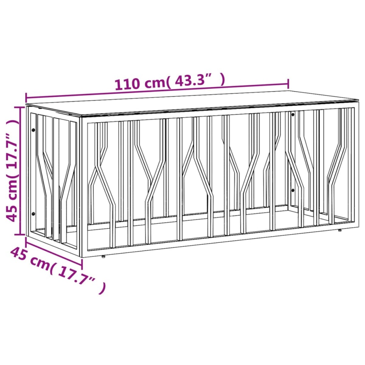 vidaXL Τραπέζι Σαλονιού Χρυσό 110x45x45 εκ. Ανοξείδωτο Ατσάλι & Γυαλί
