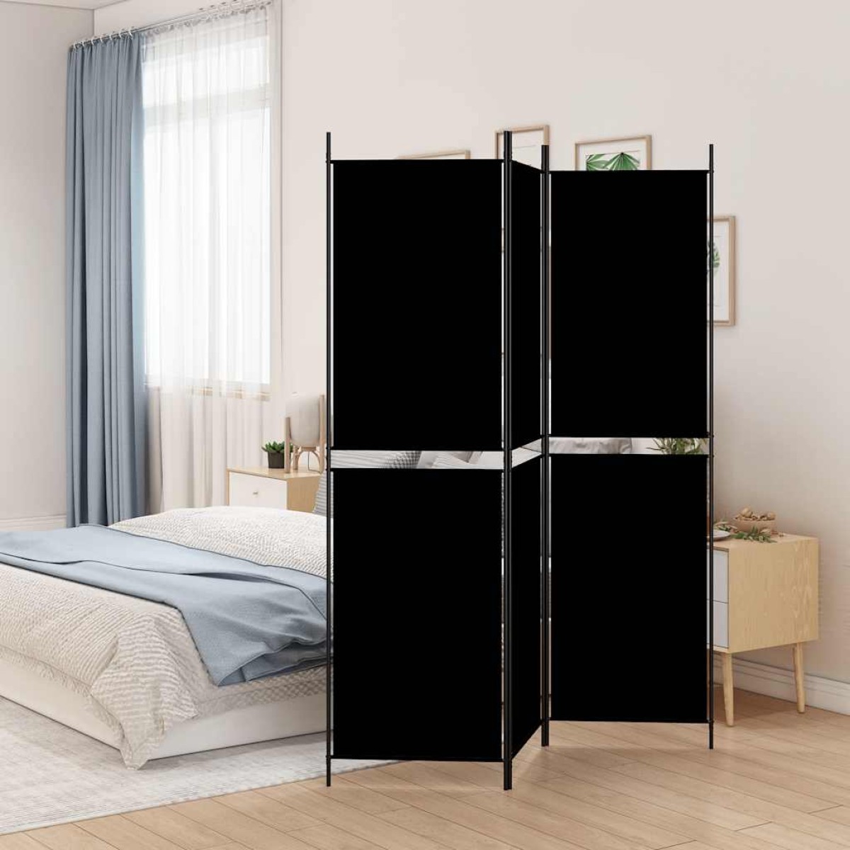 vidaXL Διαχωριστικό Δωματίου με 3 Πάνελ Μαύρο 150x200 εκ. από Ύφασμα