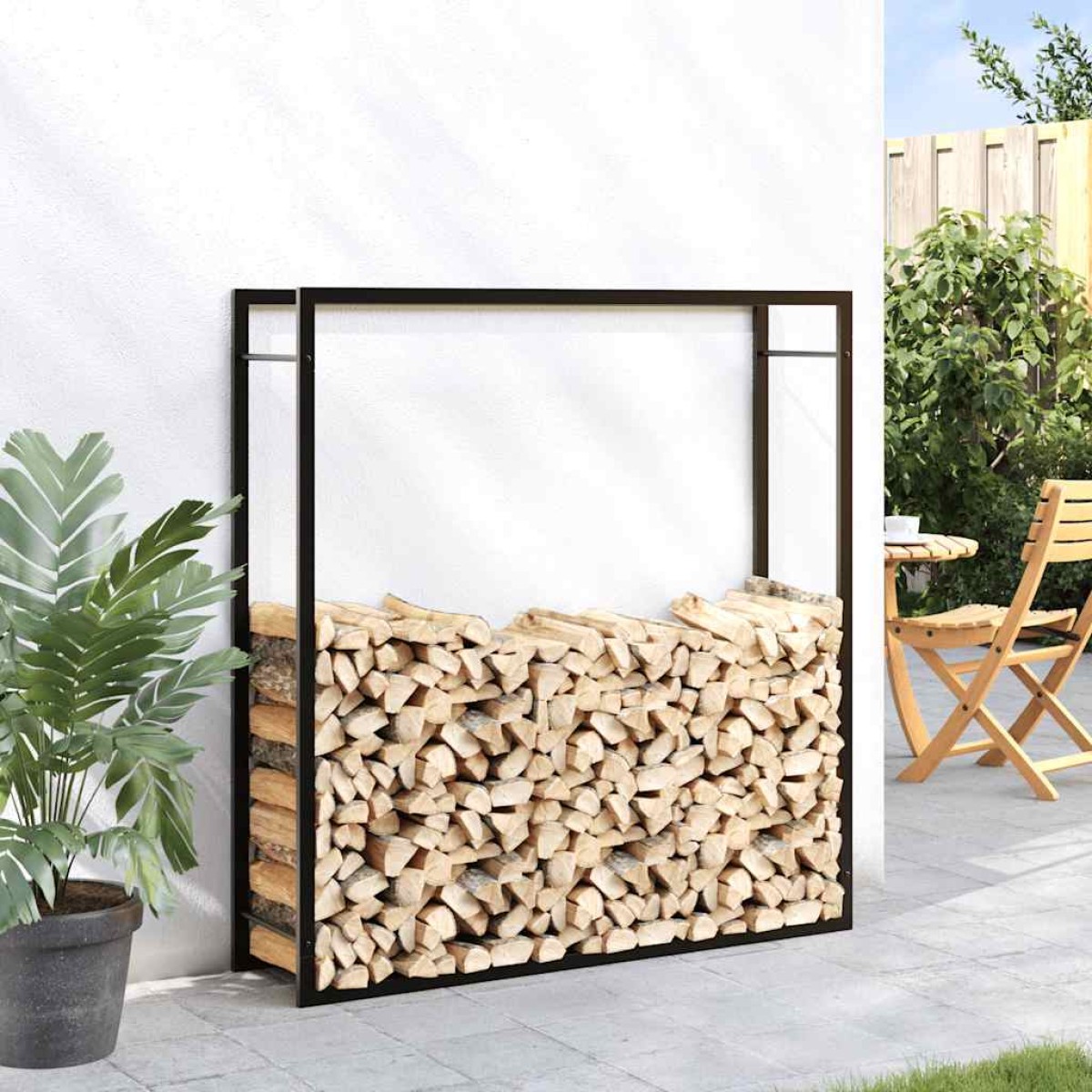 vidaXL Ραφιέρα Καυσόξυλων Ματ Μαύρο 110x28x116 εκ. Ατσάλι