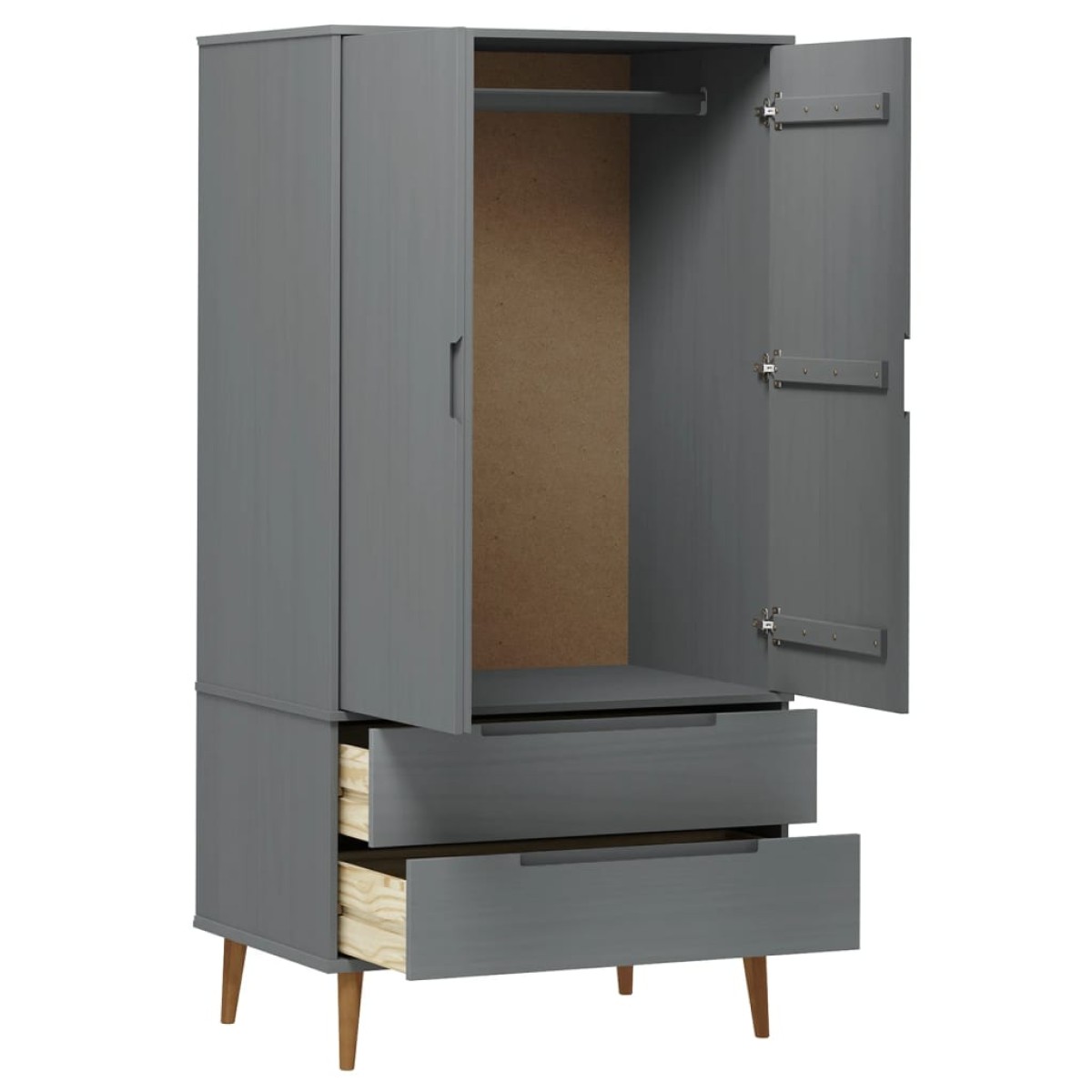 vidaXL Ντουλάπα MOLDE Γκρι 90x55x175 εκ. από Μασίφ Ξύλο Πεύκου