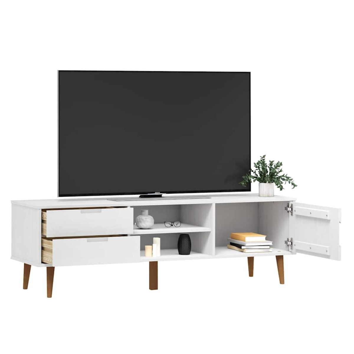 vidaXL Έπιπλο Τηλεόρασης MOLDE Λευκό 158x40x49 εκ. Μασίφ Ξύλο Πεύκου