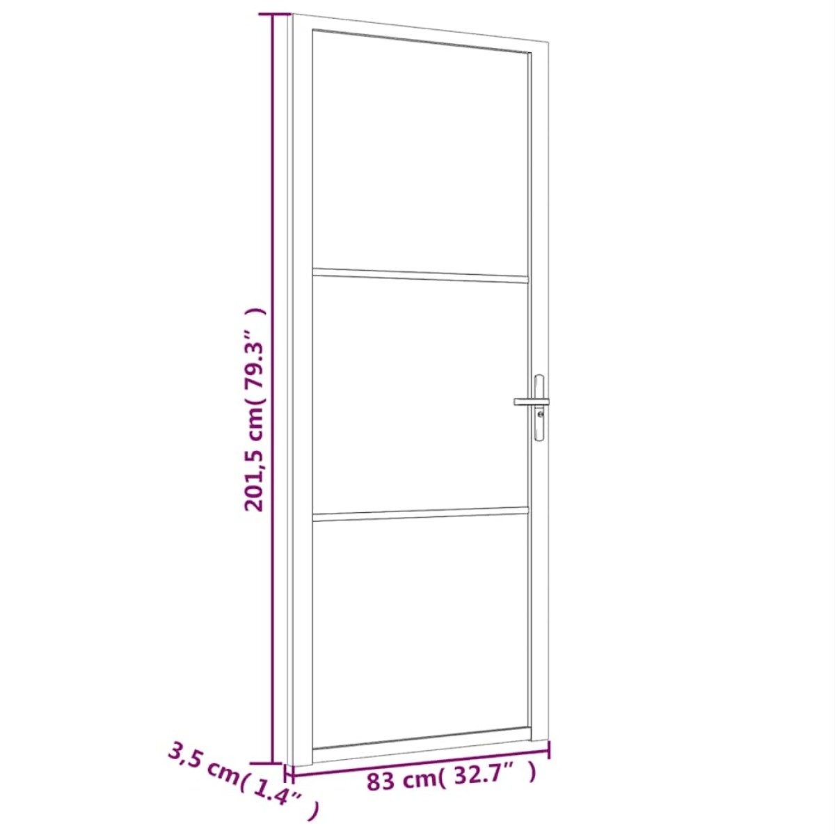 vidaXL Εσωτερική Πόρτα 83 x 201,5 εκ. Μαύρο Ματ Γυαλί και Αλουμίνιο