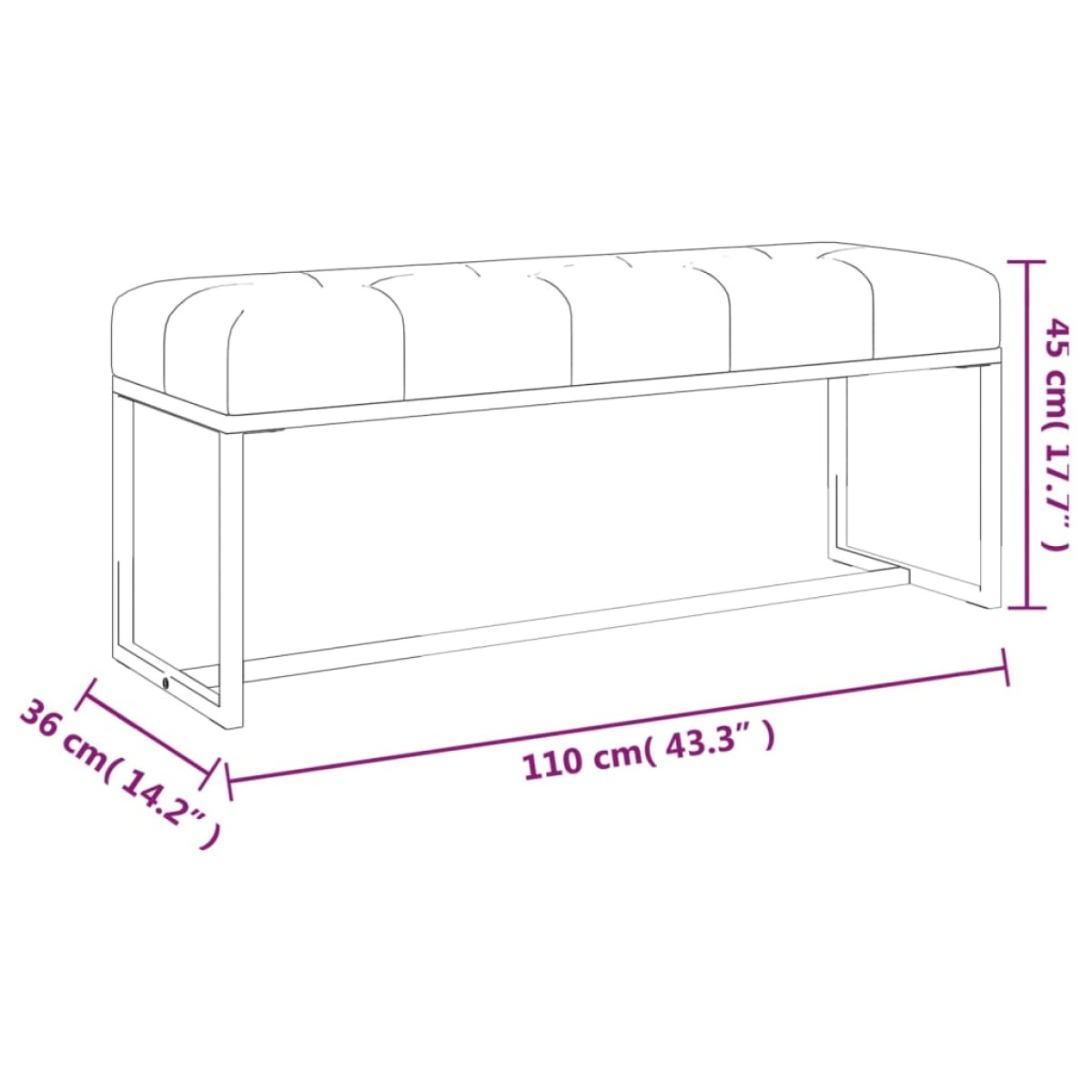 vidaXL Πάγκος Γκρι 110 x 36 x 45 εκ. Βελούδινος