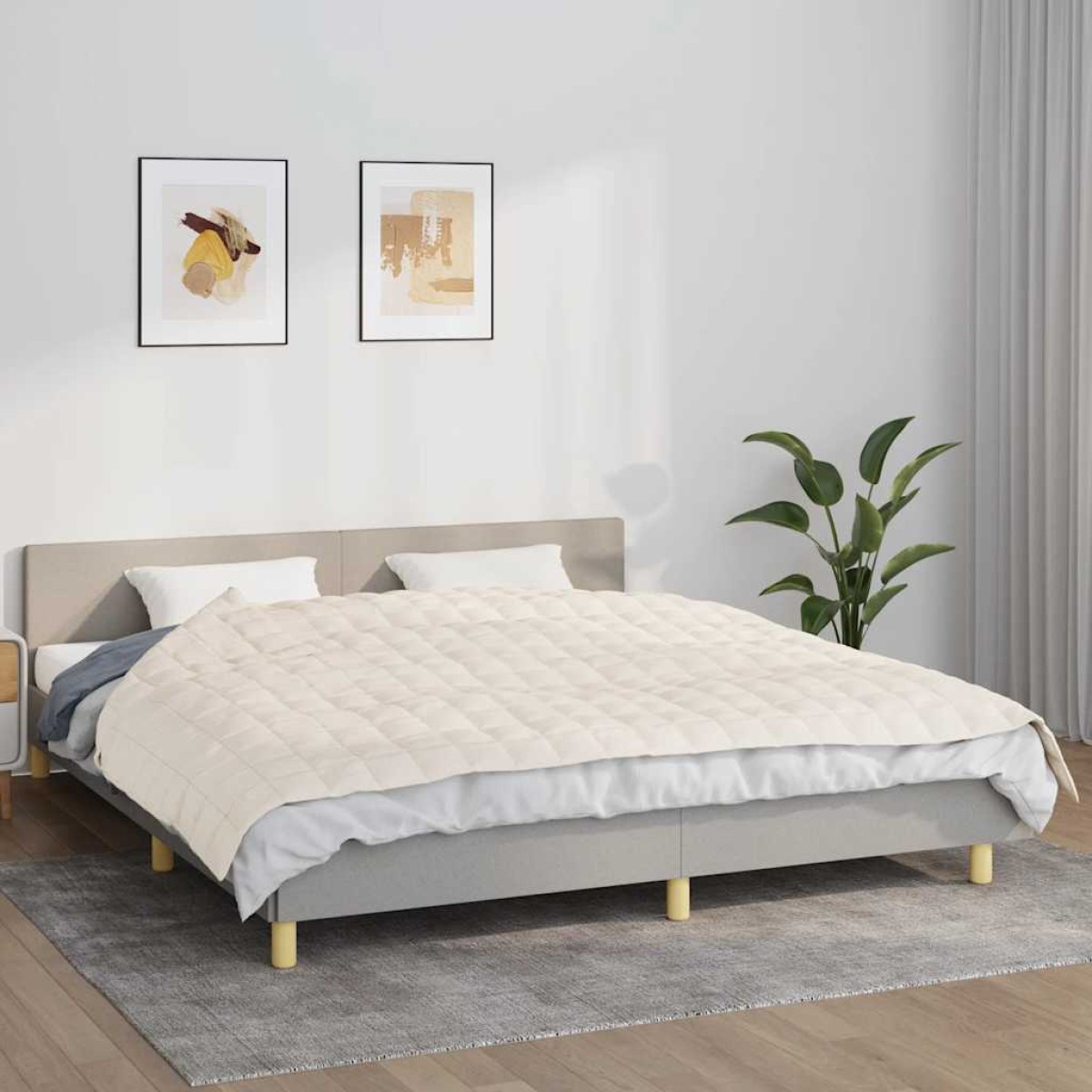 vidaXL Κουβέρτα Βαρύτητας Ανοιχτό Κρεμ 155 x 220 εκ. 7 κ. Υφασμάτινη