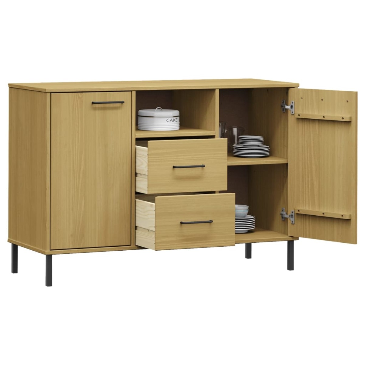 vidaXL Μπουφές OSLO Καφέ 113x40x77 εκ. Μασίφ Ξύλο με Μεταλλικά Πόδια