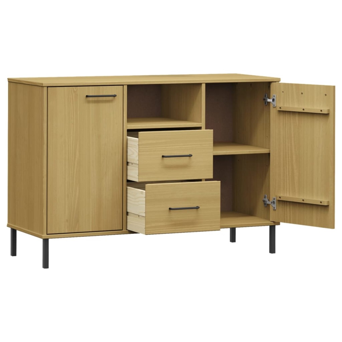 vidaXL Μπουφές OSLO Καφέ 113x40x77 εκ. Μασίφ Ξύλο με Μεταλλικά Πόδια