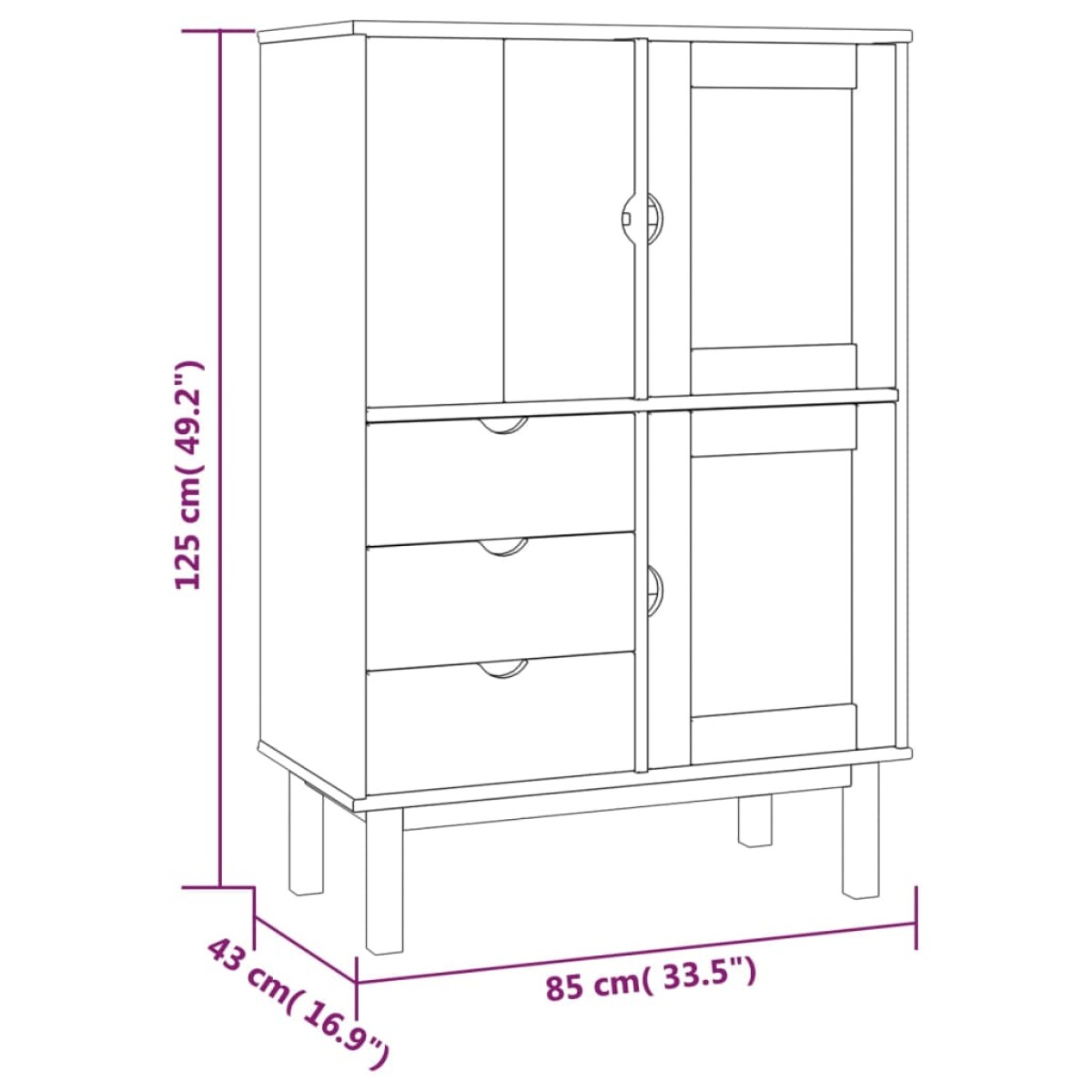 vidaXL Ντουλάπι OTTA 85 x 43 x 125 εκ. από Μασίφ Ξύλο Πεύκου