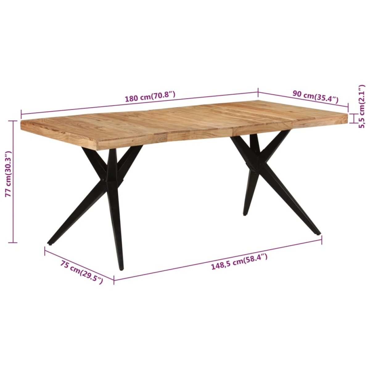 vidaXL Τραπεζαρία Μαύρη 180 x 90 x 77 εκ. από Μασίφ Ξύλο Ακακίας