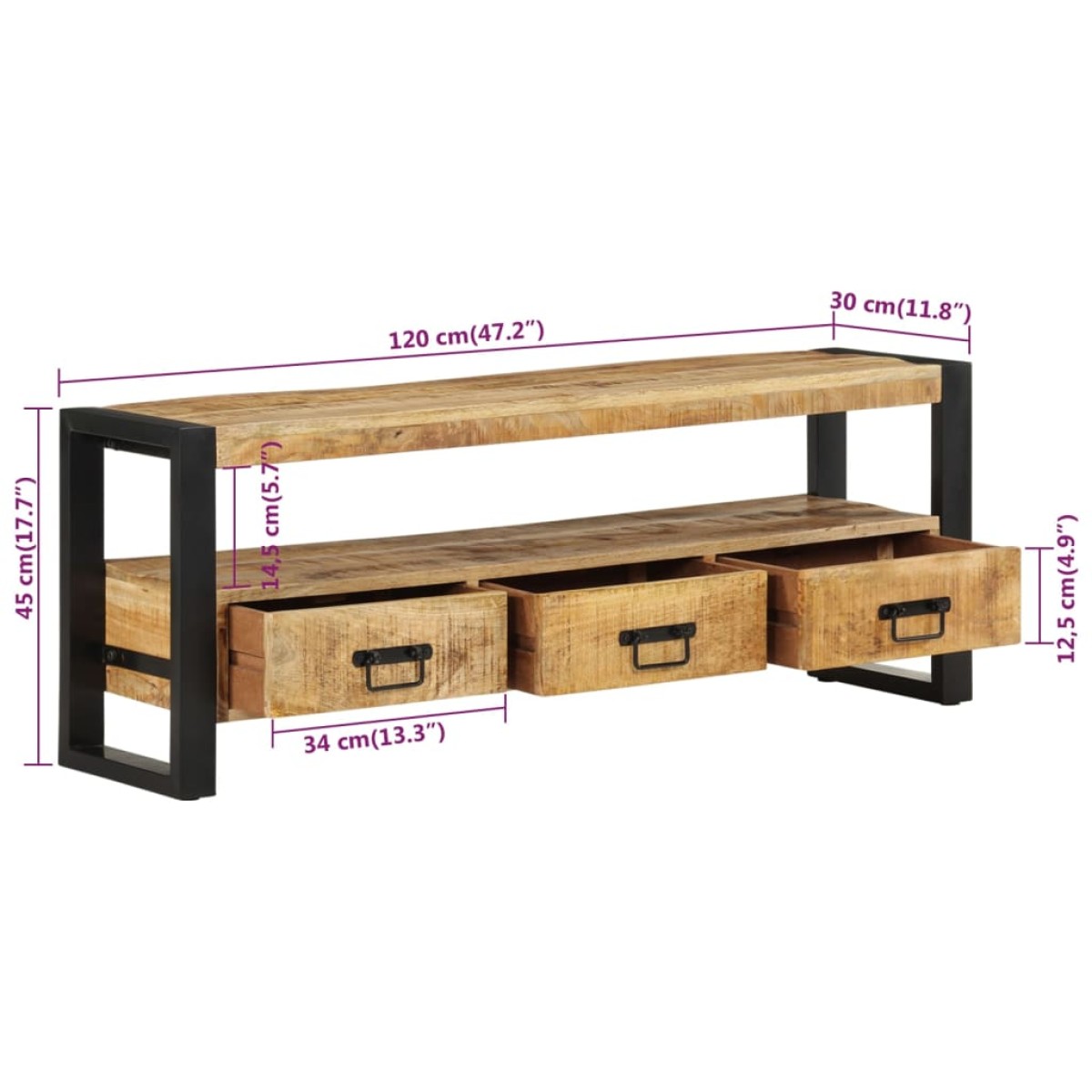 vidaXL Έπιπλο Τηλεόρασης 120 x 30 x 45 εκ. από Μασίφ Ξύλο Μάνγκο