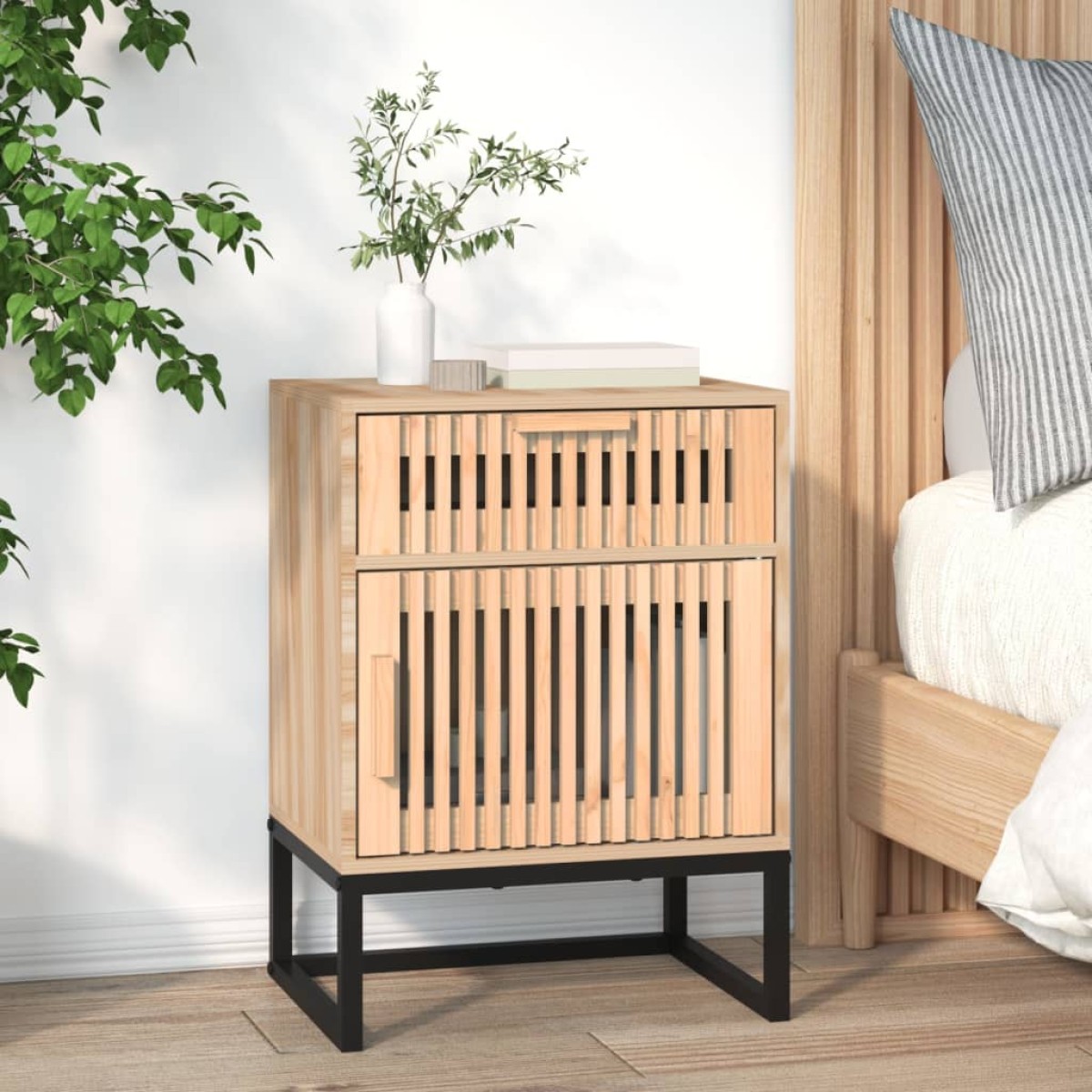 vidaXL Κομοδίνο 40 x 30 x 55,5 εκ. από Επεξεργασμένο Ξύλο & Σίδερο