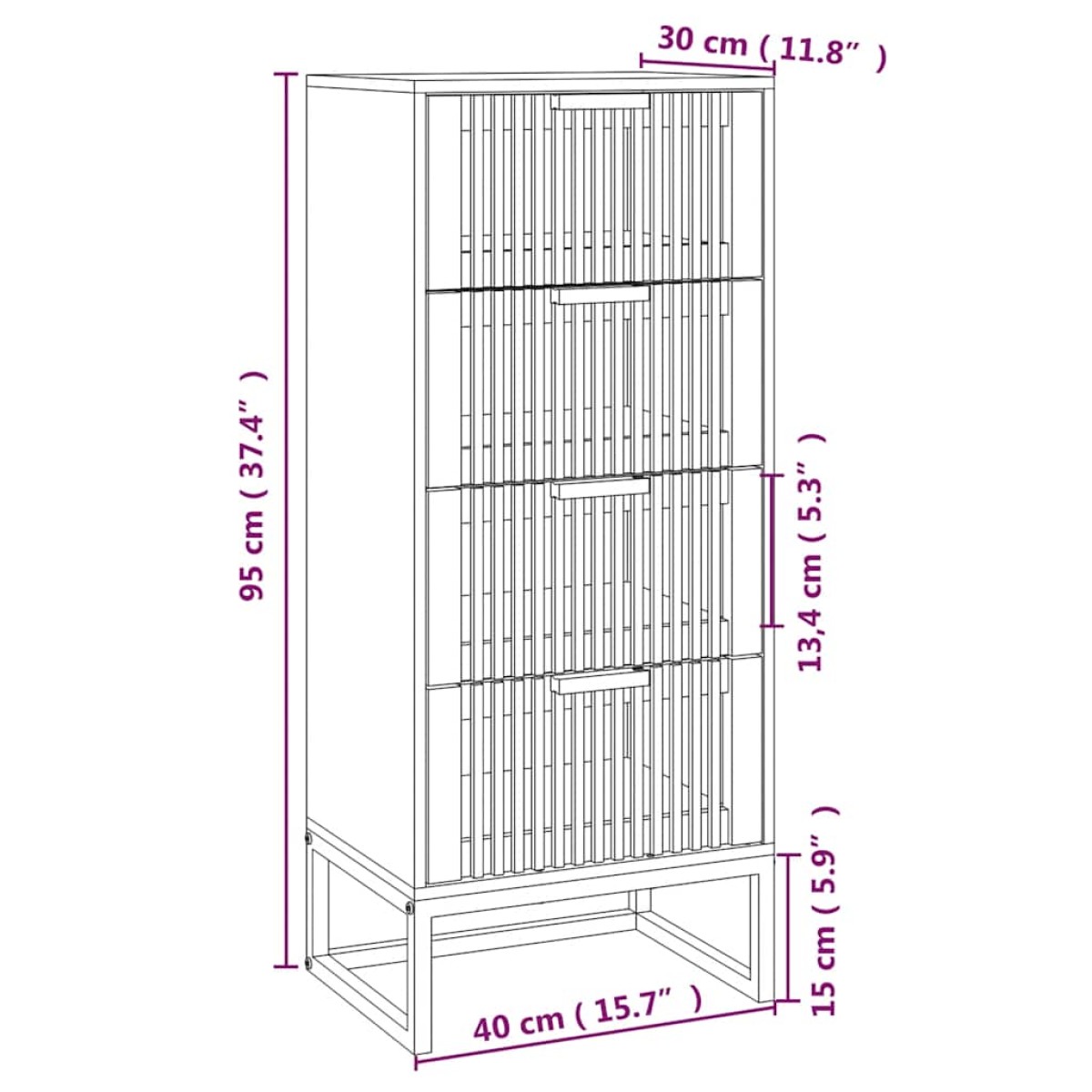 vidaXL Συρταριέρα 40 x 30 x 95 εκ. από Επεξεργασμένο Ξύλο