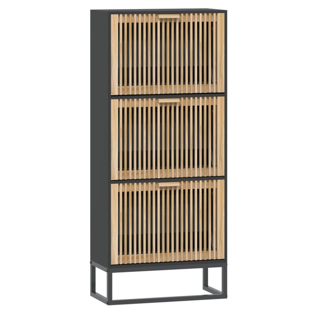 vidaXL Παπουτσοθήκη Μαύρη 52 x 25 x 120 εκ. από Επεξεργασμένο Ξύλο