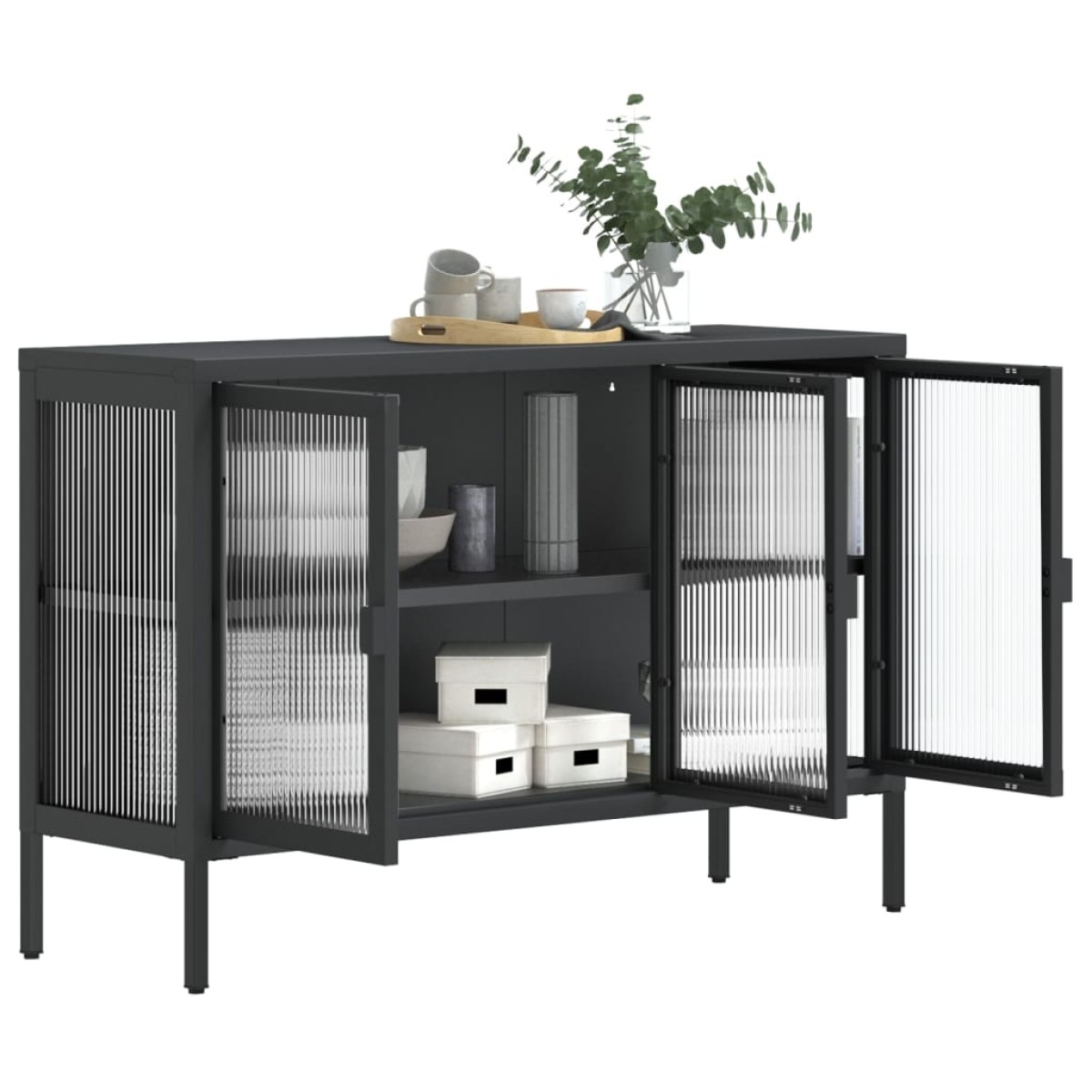 vidaXL Ντουλάπι Μαύρο 105 x 35 x 70 εκ. από Γυαλί και Ατσάλι