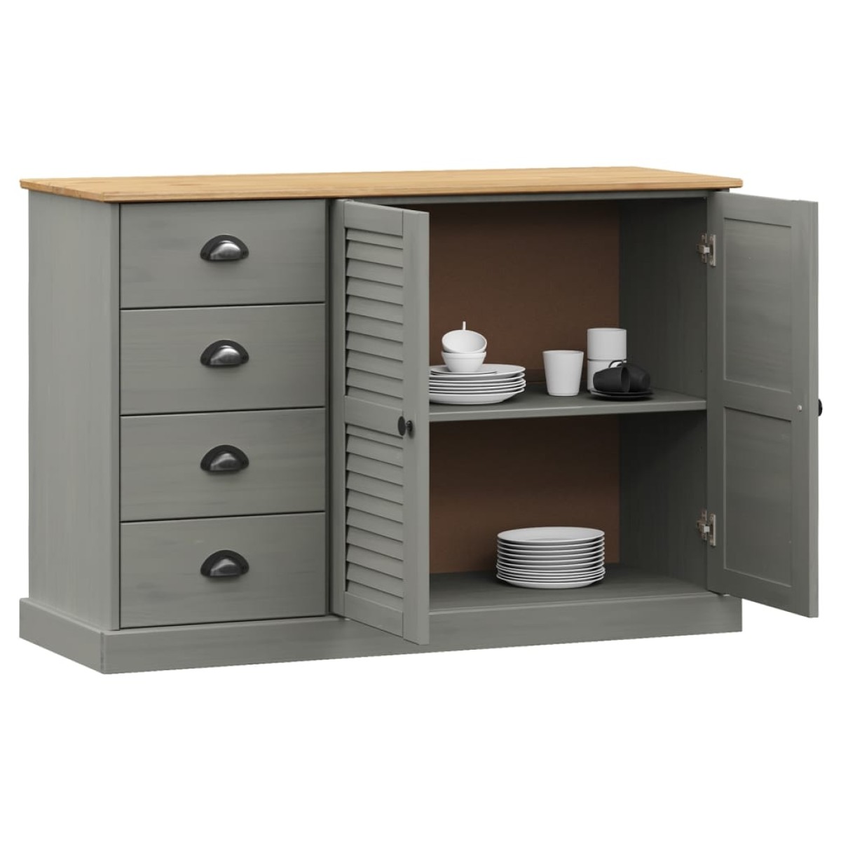 vidaXL Μπουφές με Συρτάρια VIGO Γκρι 113x40x75 εκ. Μασίφ Ξύλο Πεύκο