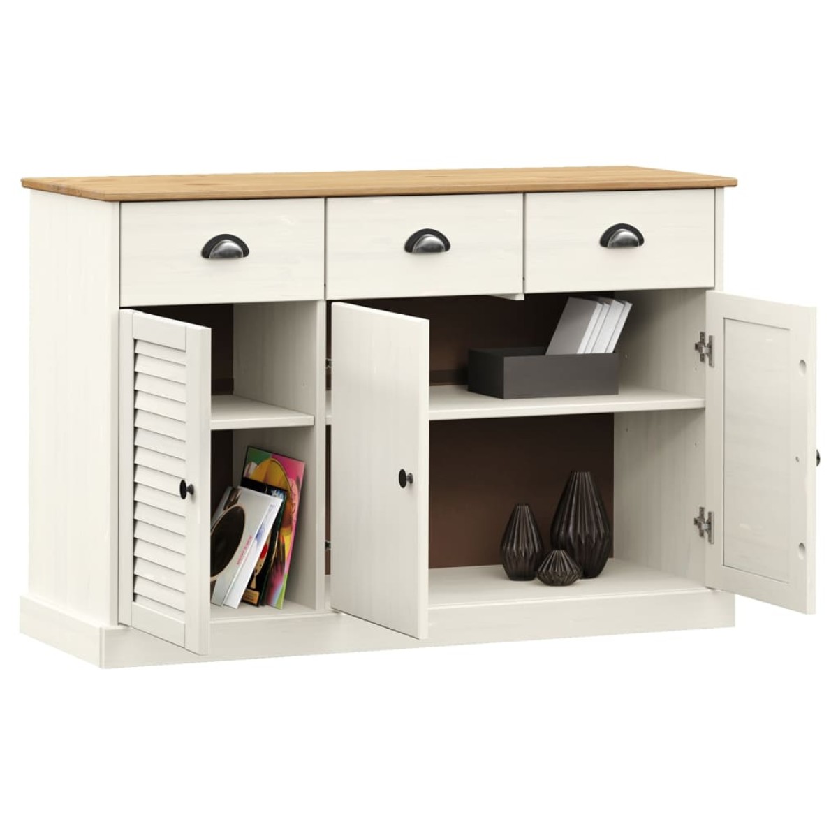 vidaXL Μπουφές με Συρτάρια VIGO Λευκό 113x40x75 εκ. Μασίφ Ξύλο Πεύκου