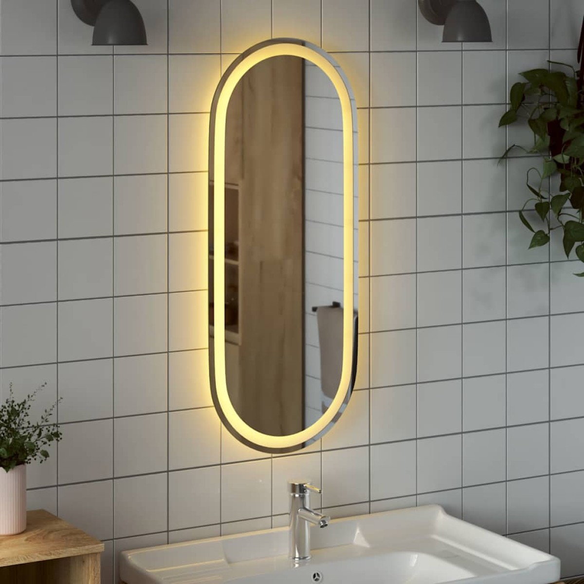 vidaXL Καθρέφτης Μπάνιου με LED Οβάλ 90x40 εκ.