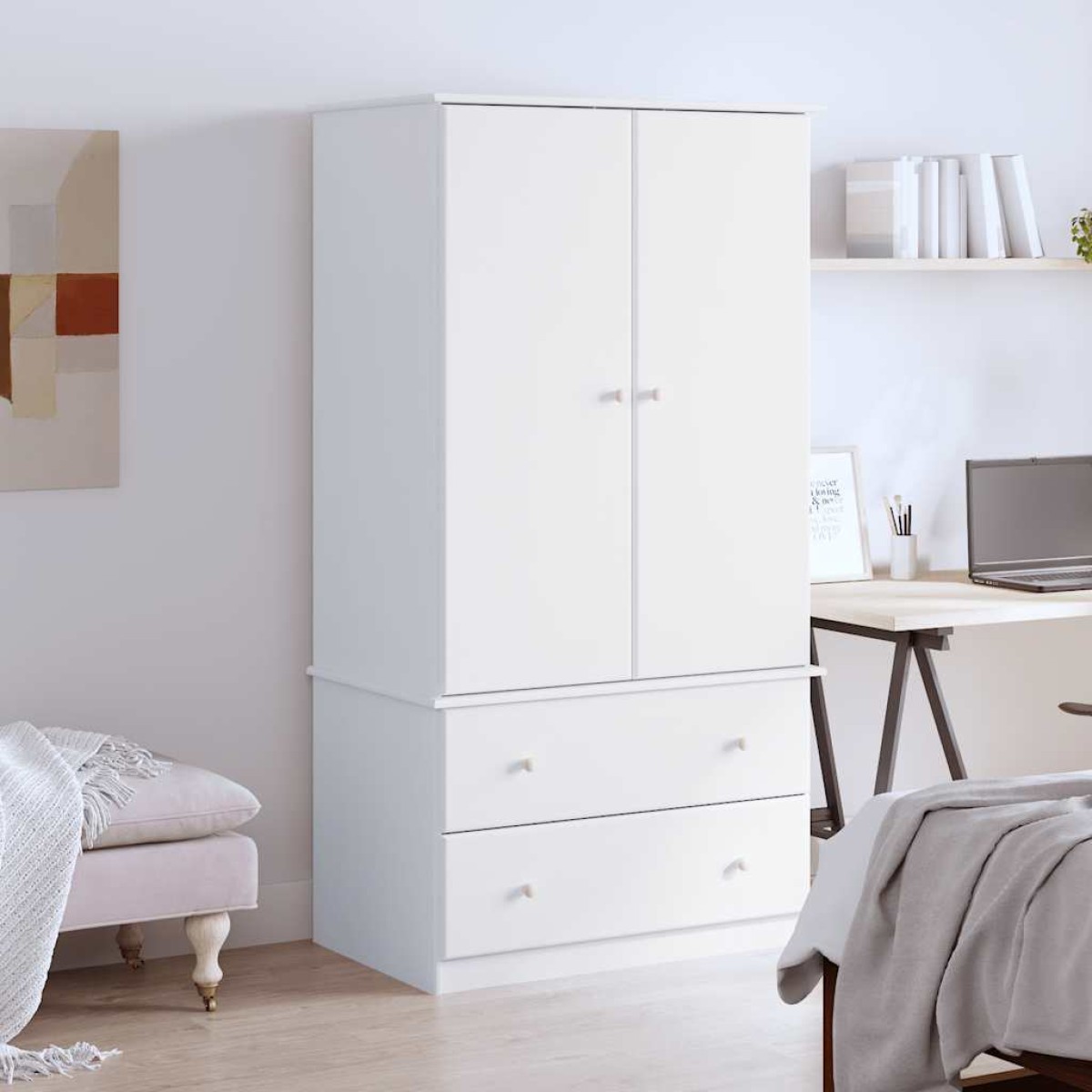 vidaXL Ντουλάπα ALTA Λευκή 90 x 55 x 170 εκ. από Μασίφ Ξύλο Πεύκου