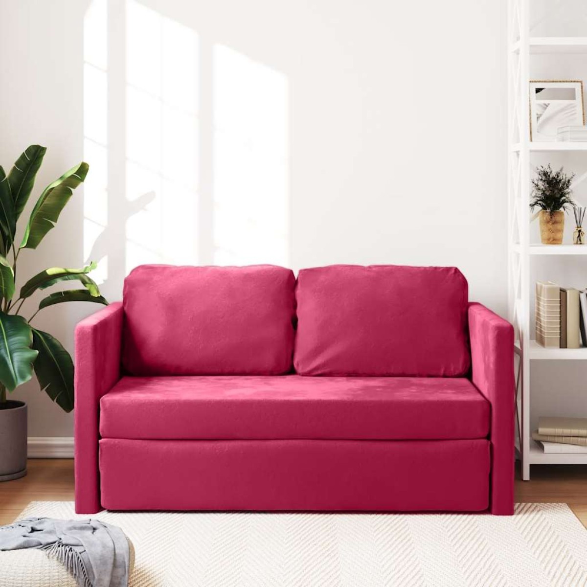 vidaXL Καναπές-Κρεβάτι Δαπέδου 2 σε 1 Μπορντό 122x204x55εκ. Βελούδινος