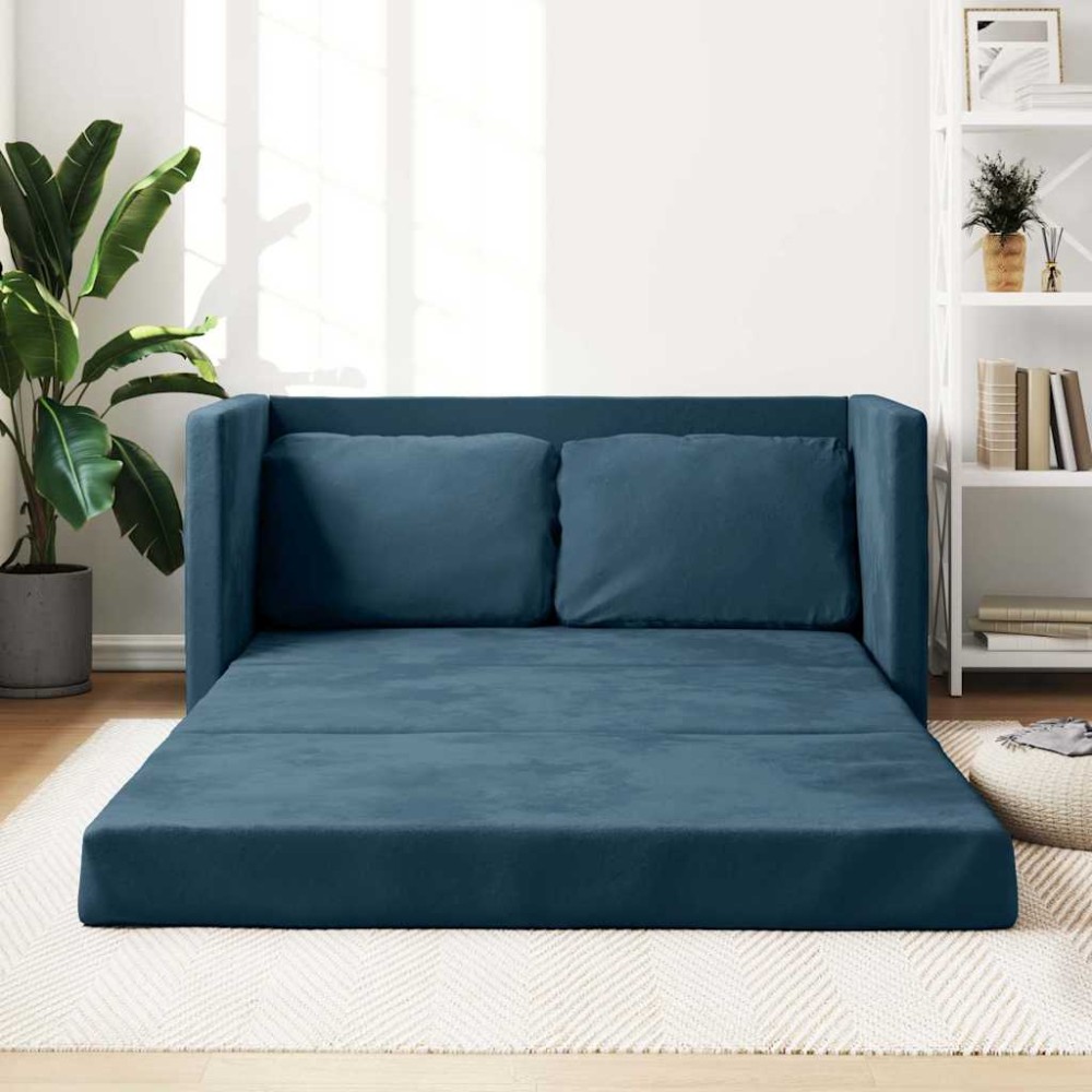 vidaXL Καναπές-Κρεβάτι Δαπέδου 2 σε 1 Μπλε 122x204x55 εκ. Βελούδινος
