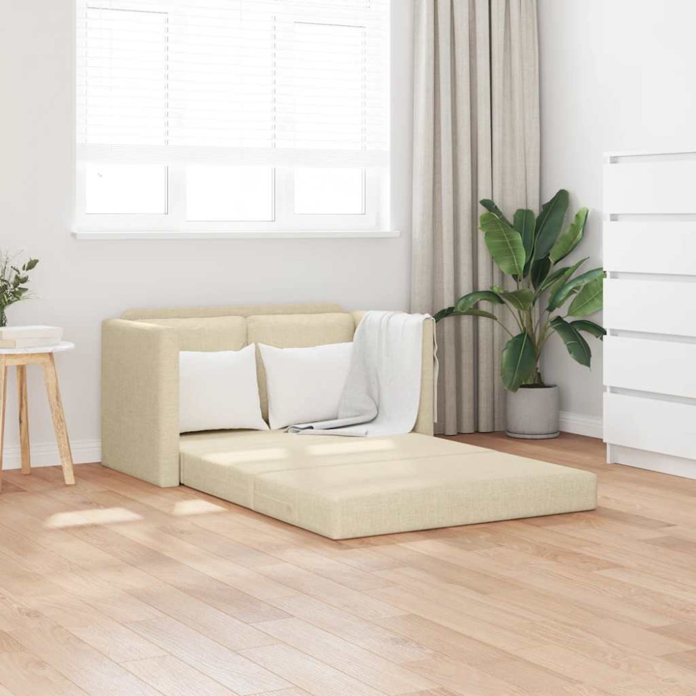vidaXL Καναπές-Κρεβάτι Δαπέδου 2 σε 1 Κρεμ 112x174x55 εκ. Ύφασμα