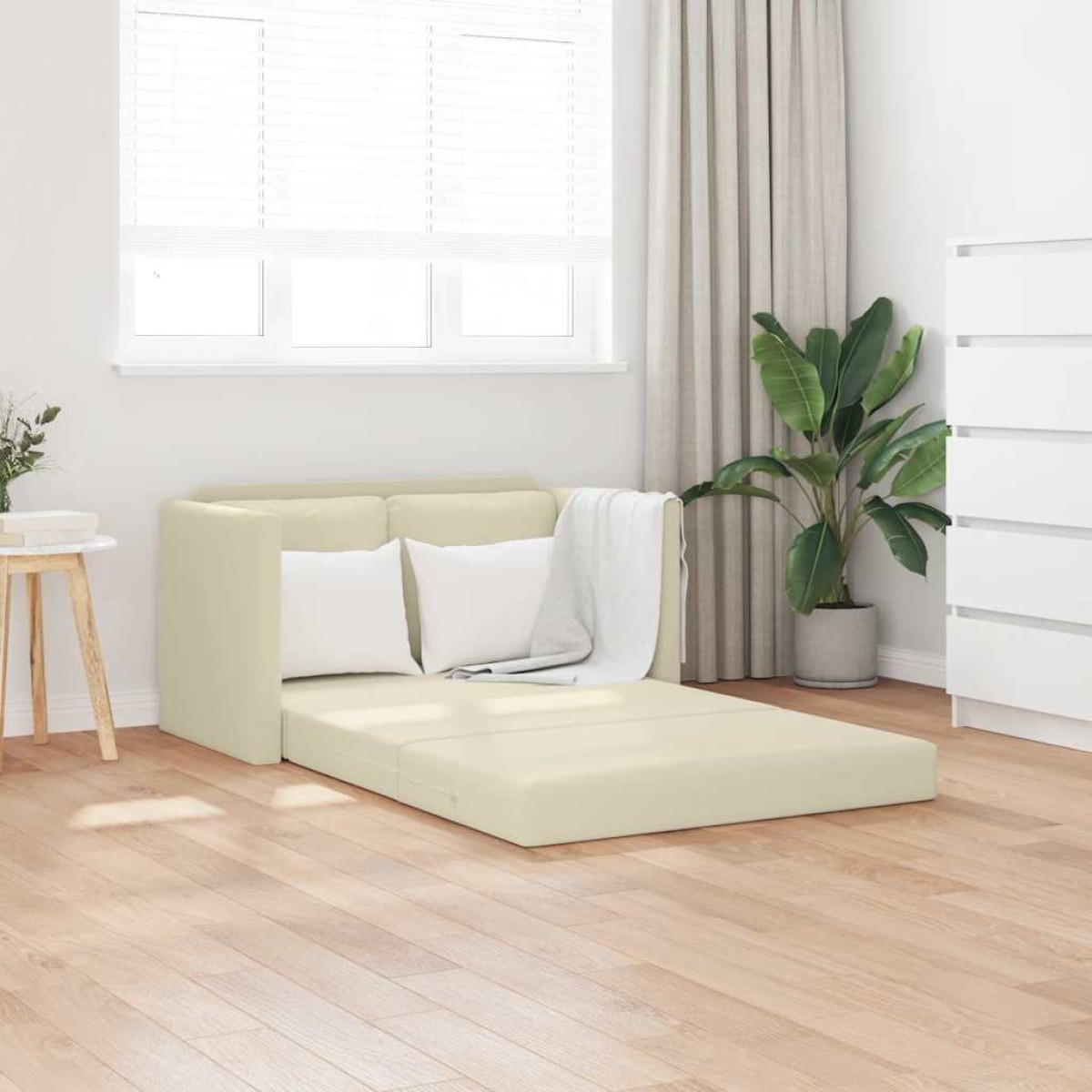 vidaXL Καναπές-Κρεβάτι Δαπέδου 2 σε 1 Κρεμ 112x174x55 εκ. Συνθ. Δέρμα