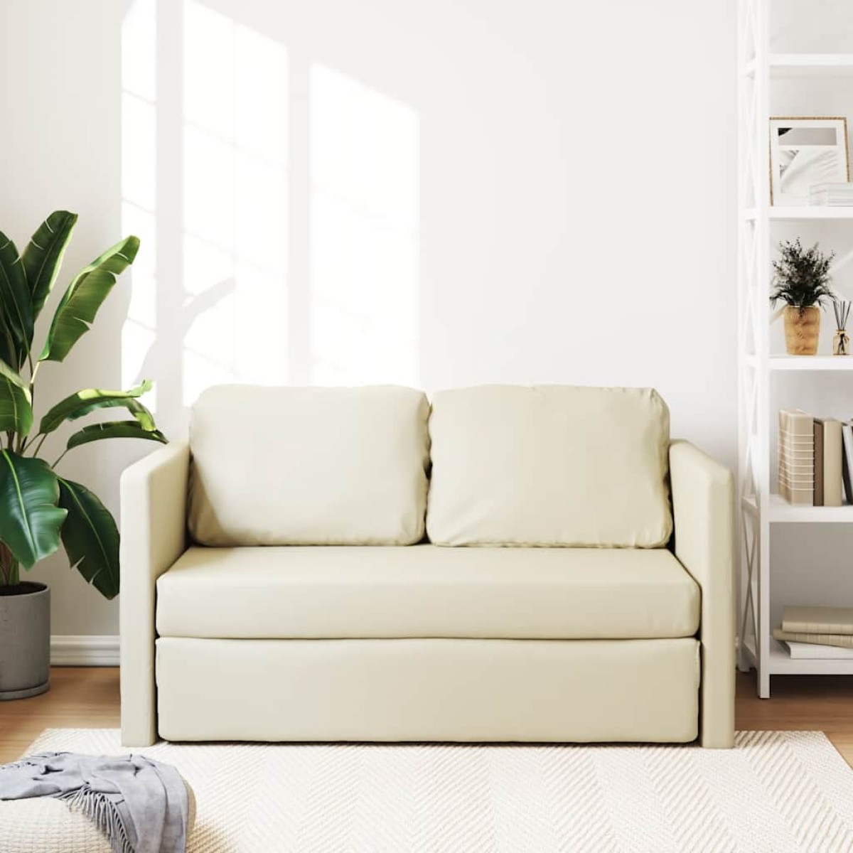 vidaXL Καναπές-Κρεβάτι Δαπέδου 2 σε 1 Κρεμ 112x174x55 εκ. Συνθ. Δέρμα