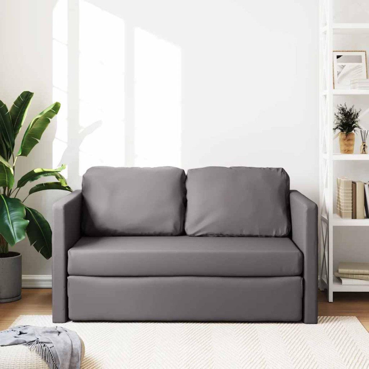 vidaXL Καναπές-Κρεβάτι Δαπέδου 2 σε 1 Γκρι 112x174x55 εκ. Συνθ. Δέρμα