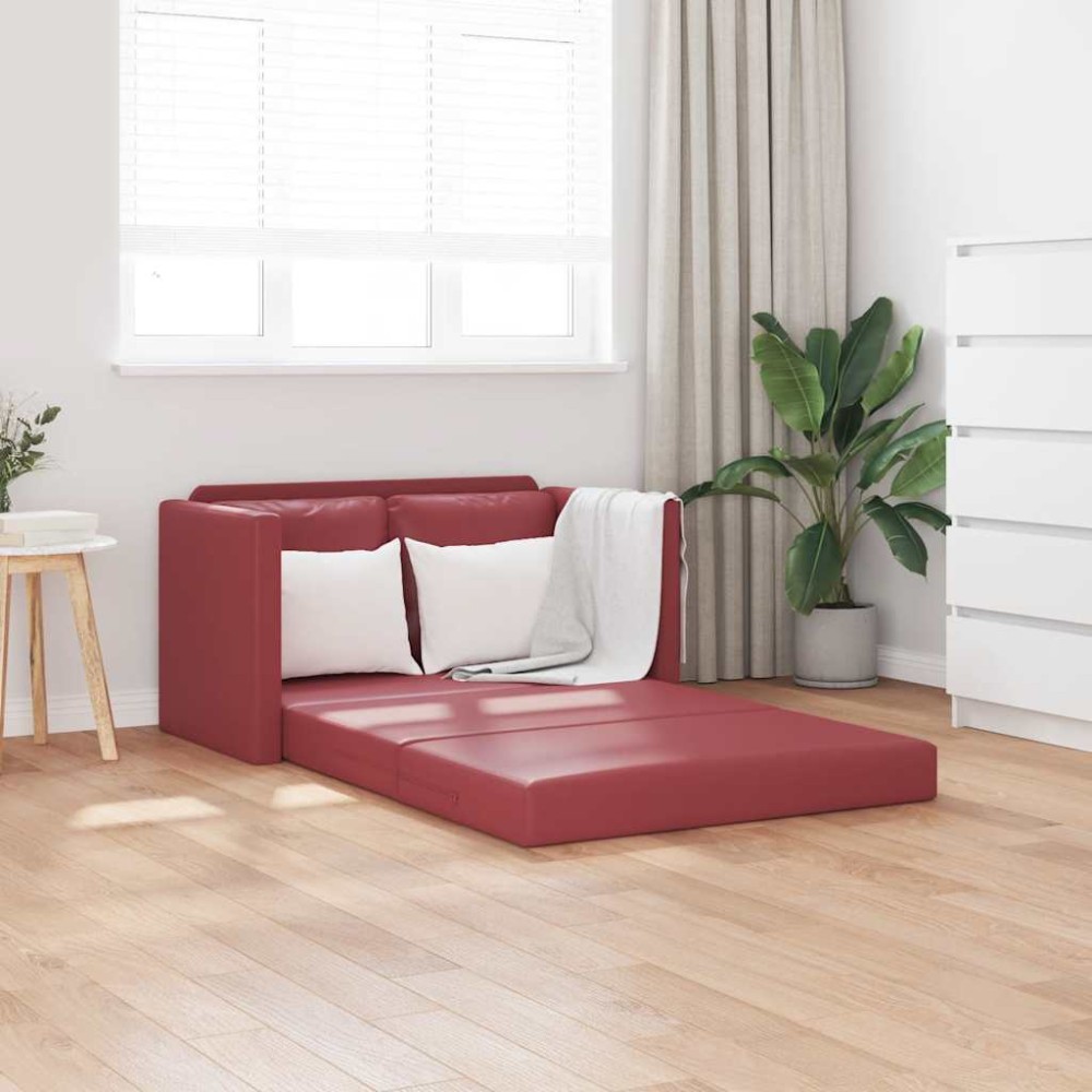 vidaXL Καναπές-Κρεβάτι Δαπέδου 2σε 1 Μπορντό 112x174x55εκ. Συνθ. Δέρμα