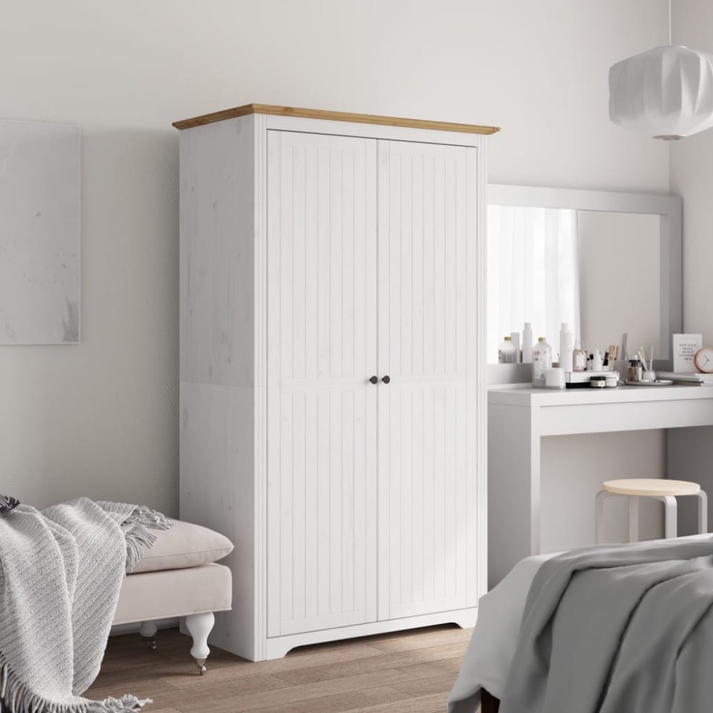 vidaXL Ντουλάπα BODO Λευκή/Καφέ 99x53,5x173 εκ. Μασίφ Ξύλο Πεύκου