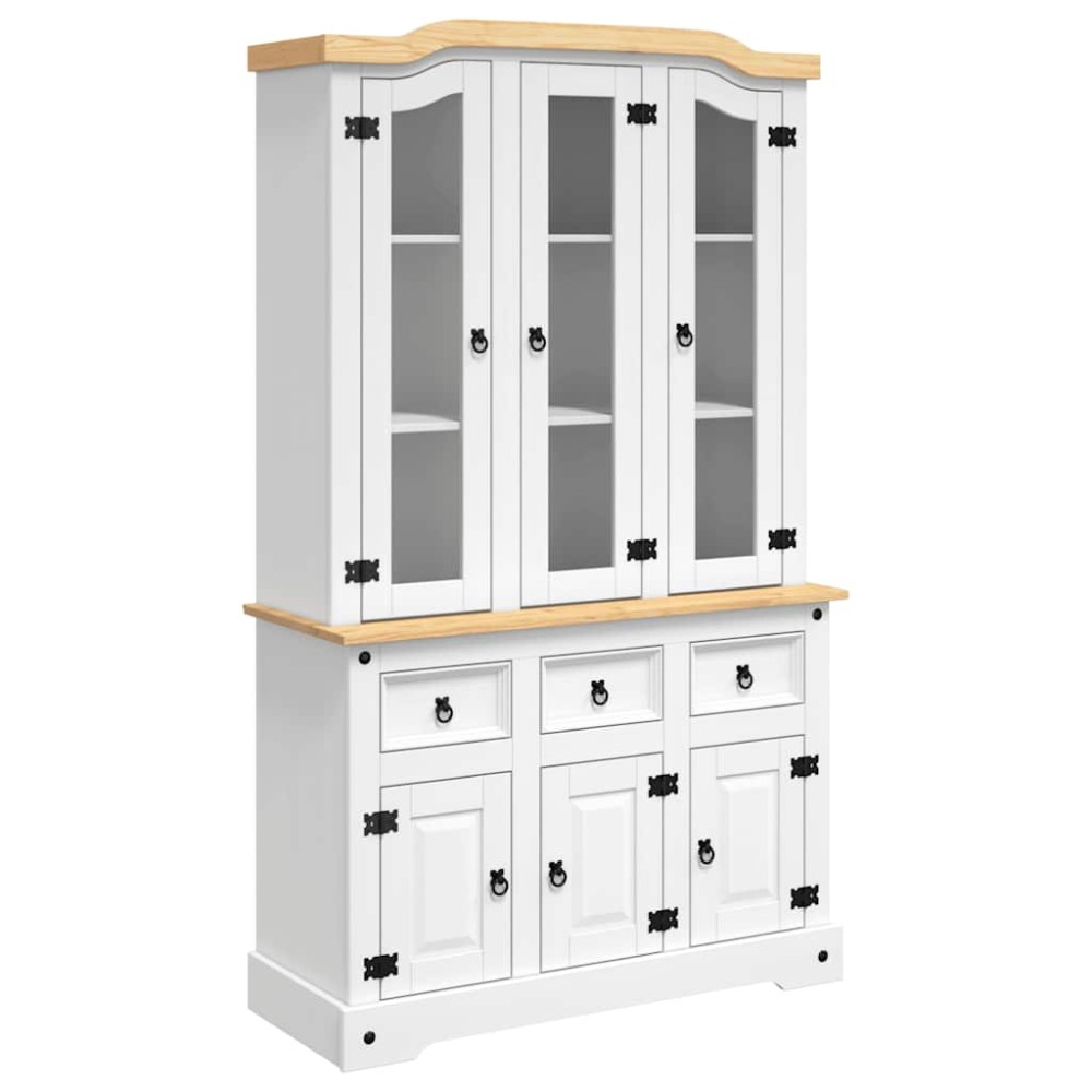 vidaXL Βιτρίνα Corona Λευκή 112 x 43 x 191,5 εκ. από Μασίφ Ξύλο Πεύκου