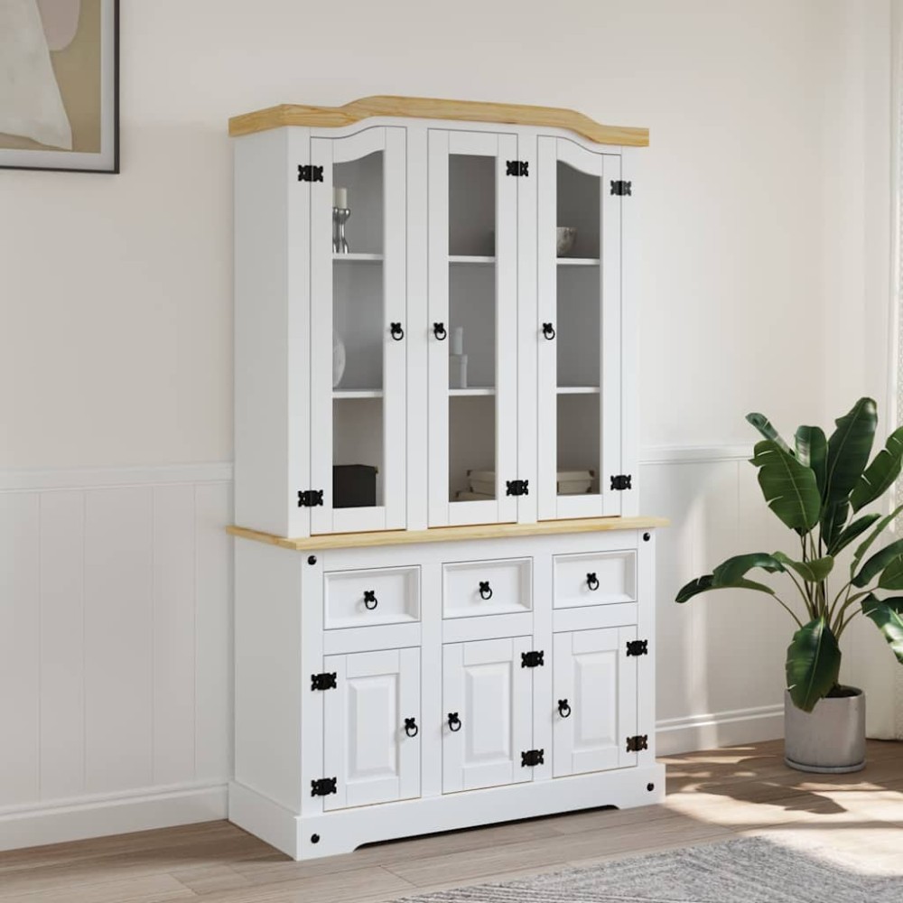 vidaXL Βιτρίνα Corona Λευκή 112 x 43 x 191,5 εκ. από Μασίφ Ξύλο Πεύκου