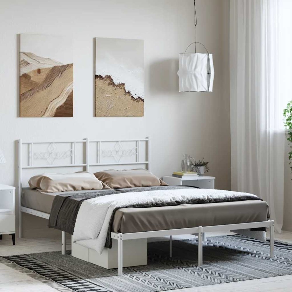 vidaXL Πλαίσιο Κρεβατιού με Κεφαλάρι Λευκό 150 x 200 εκ. Μεταλλικό