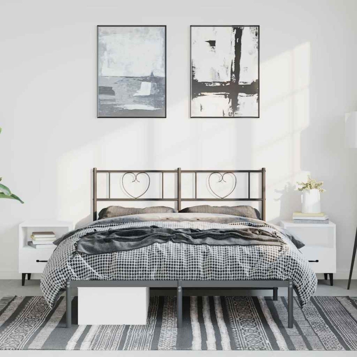 vidaXL Πλαίσιο Κρεβατιού με Κεφαλάρι Μαύρο 150 x 200 εκ. Μεταλλικό