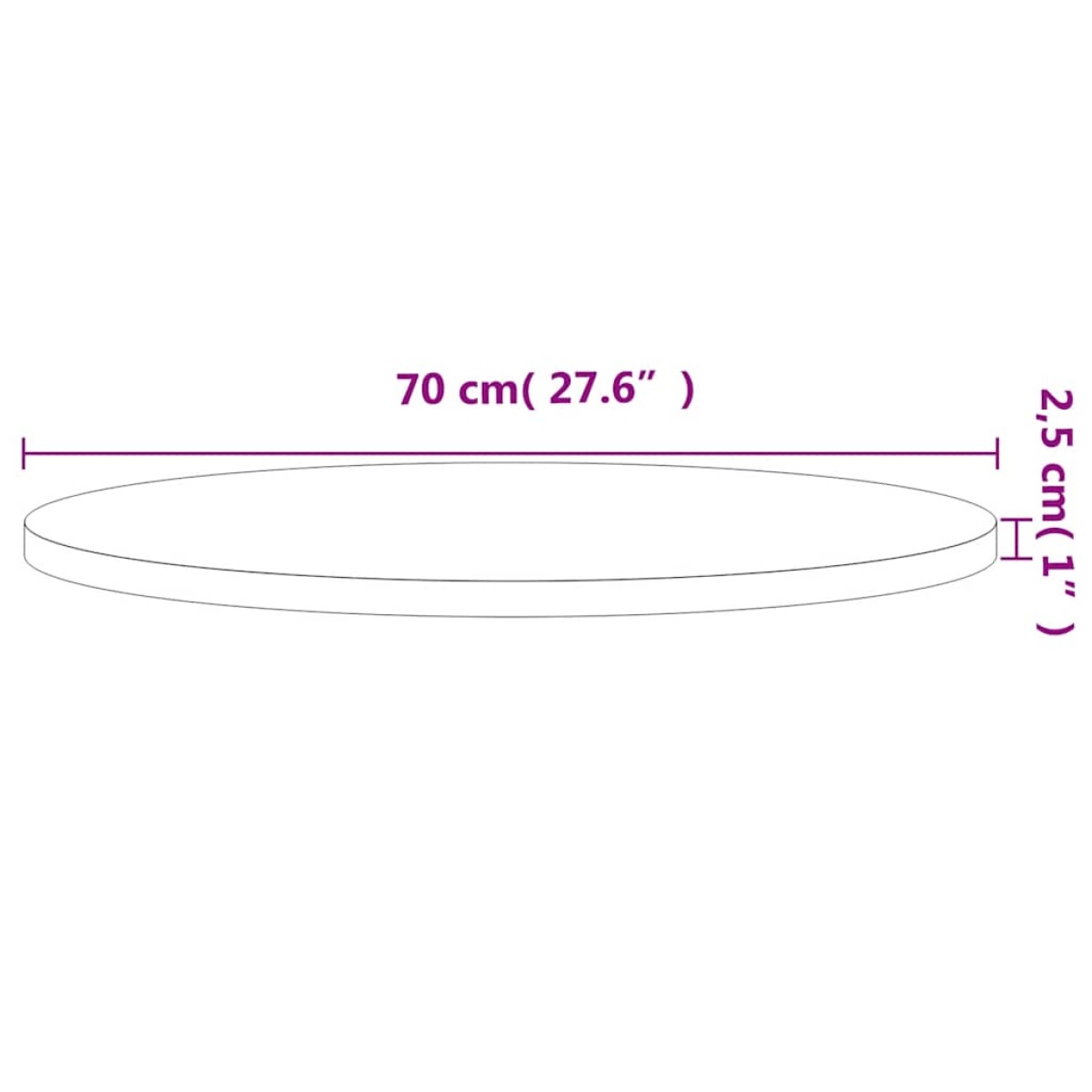 vidaXL Επιφάνεια Τραπεζιού Στρογγυλή Ø70x2,5 εκ. Μασίφ Ξύλο Οξιάς