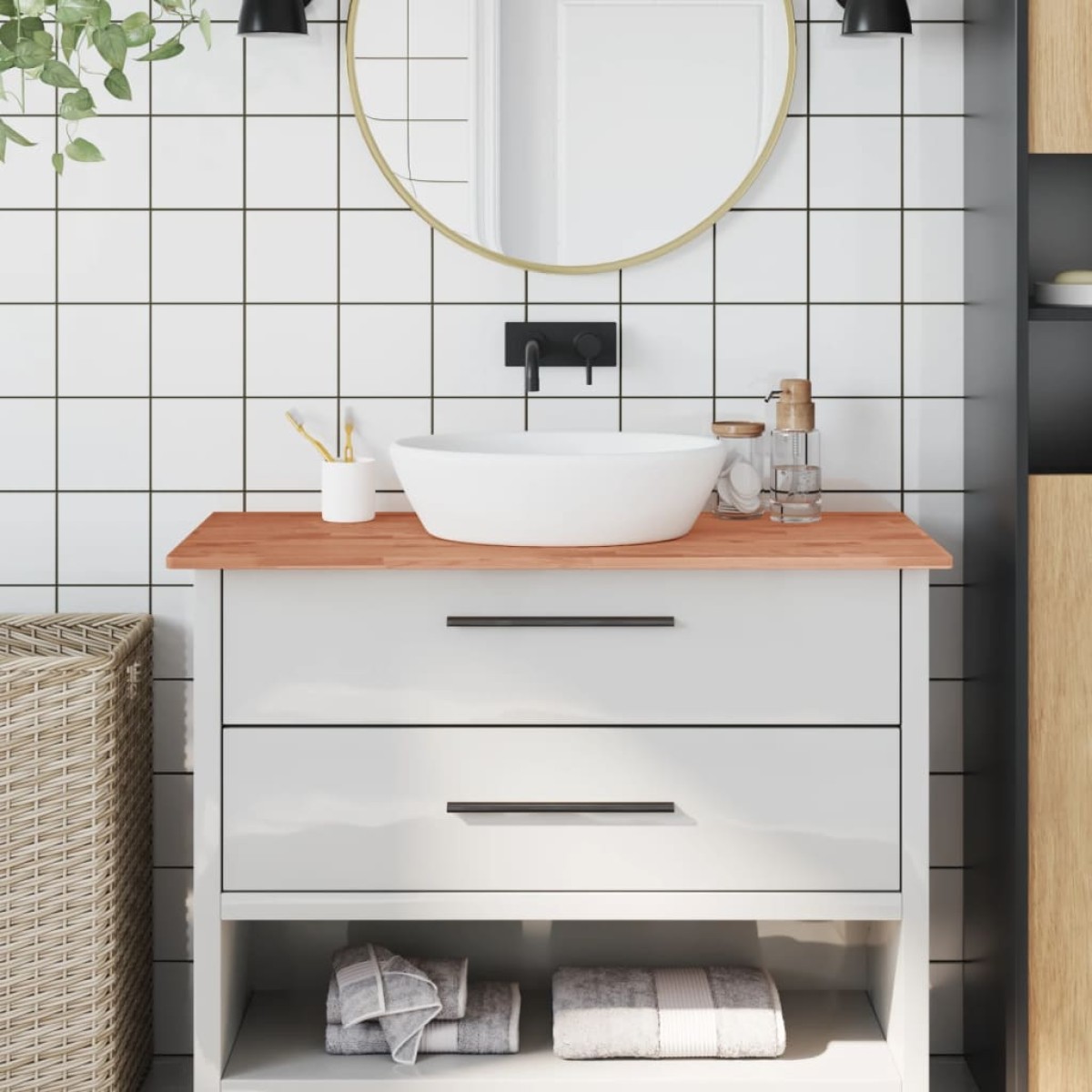 vidaXL Πάγκος Μπάνιου 100 x 60 x 1,5 εκ. από Μασίφ Ξύλο Οξιάς