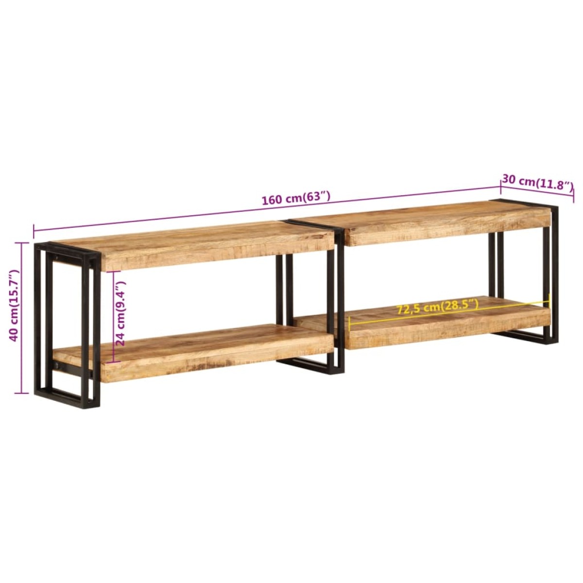 vidaXL Έπιπλο Τηλεόρασης 160 x 30 x 40 εκ. από Μασίφ Ξύλο Μάνγκο