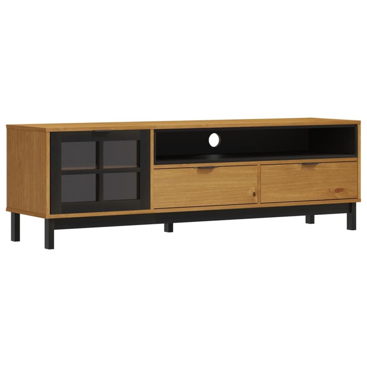 vidaXL Έπιπλο Τηλεόρασης FLAM Γυάλινη Πόρτα 158x40x50 εκ. Μασίφ Πεύκο