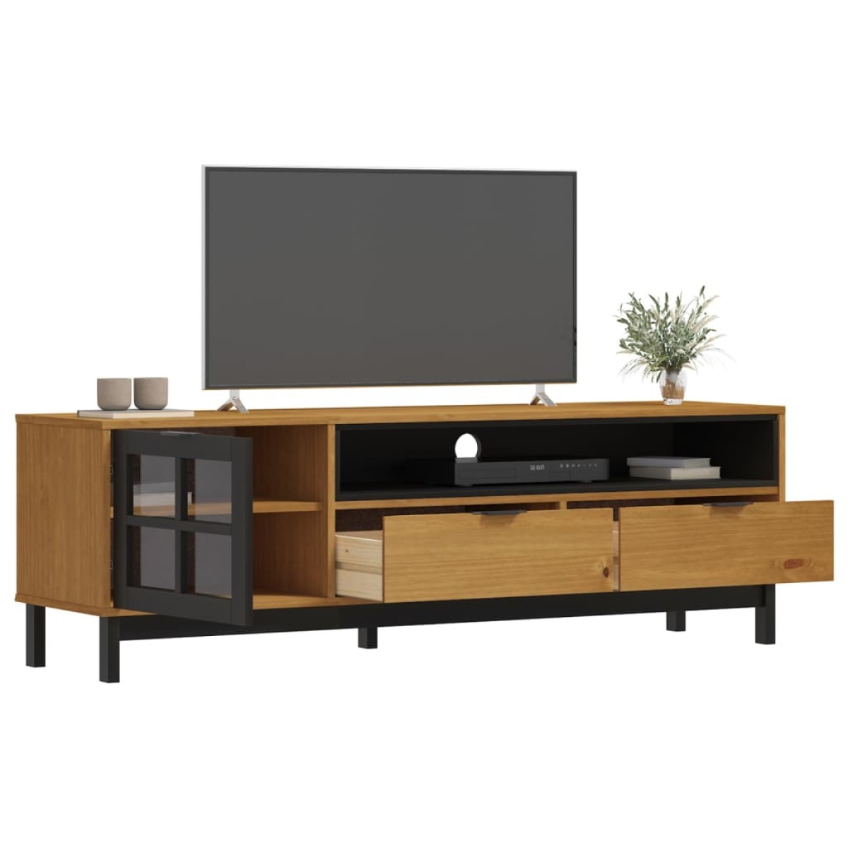 vidaXL Έπιπλο Τηλεόρασης FLAM Γυάλινη Πόρτα 158x40x50 εκ. Μασίφ Πεύκο